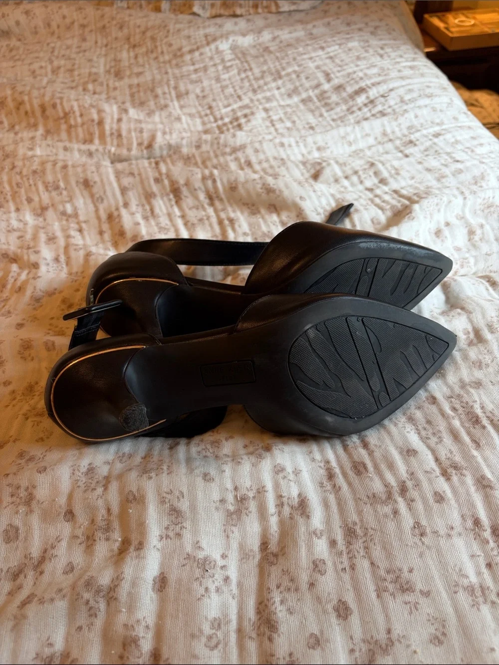 Anne Klein Black Pointed-Toe Ankle-Strap Heels